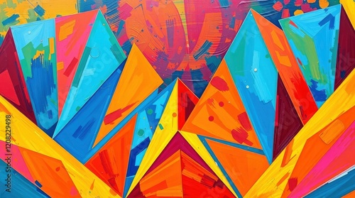 Vibrant Geometric Abstract: A Bold, Colorful Acrylic Painting photo