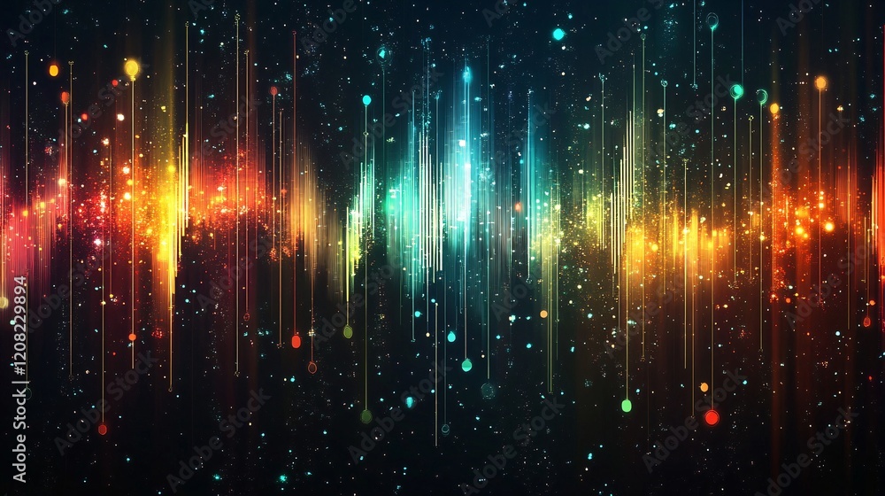 Abstract colorful sound wave illustration with vibrant lights and sparkles. Abstract colorful sound wave illustration with vibrant lights and sparkles.
