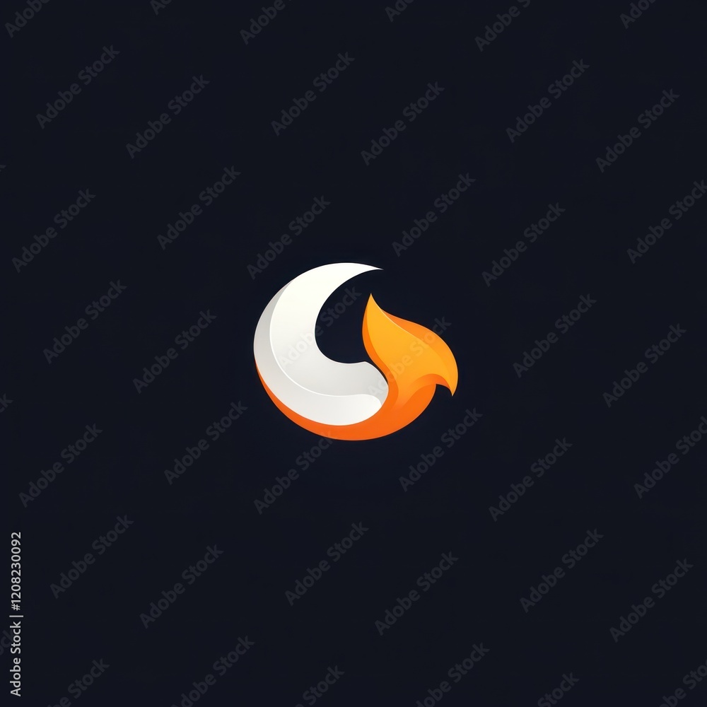 A curved white and orange shape over dark background for graphic design or a logo use