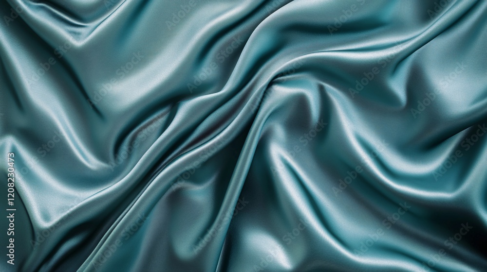 Obraz premium Luxurious teal satin fabric with graceful folds and a glossy finish.