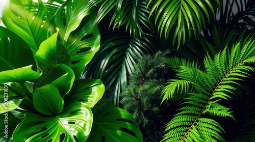 Lush Tropical Foliage: A Vibrant Green Botanical Illustration