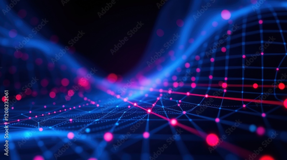Abstract Blue and Red Network: Glowing Nodes and Lines Abstract Blue and Red Network: Glowing Nodes and Lines