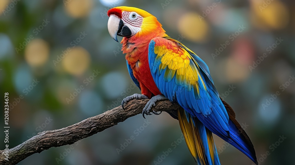 Obraz premium Vibrant Scarlet Macaw Perched on Branch
