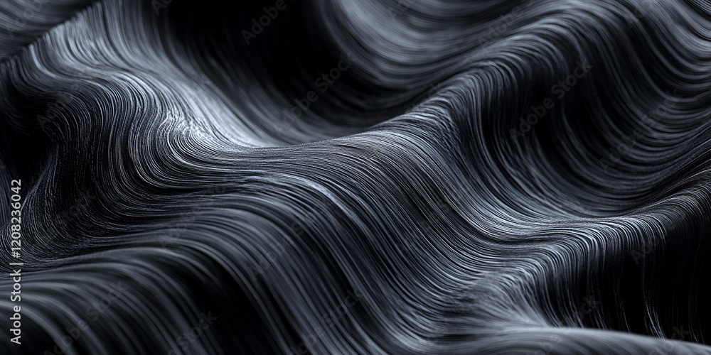 Abstract Flow: A mesmerizing abstract pattern of rippling white lines flowing over a black background, creating an illusion of depth and movement. Abstract Flow: A mesmerizing abstract pattern of rippling white lines flowing over a black background, creating an illusion of depth and movement.