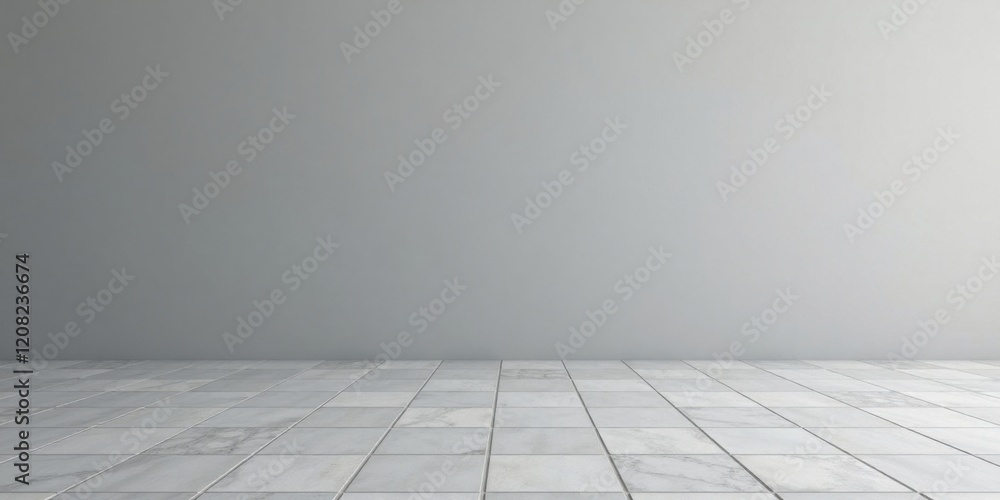 Fototapeta premium Empty Room with Neutral Gray Wall and Tiled Floor Ideal for Product Placement or Interior Design Mockups