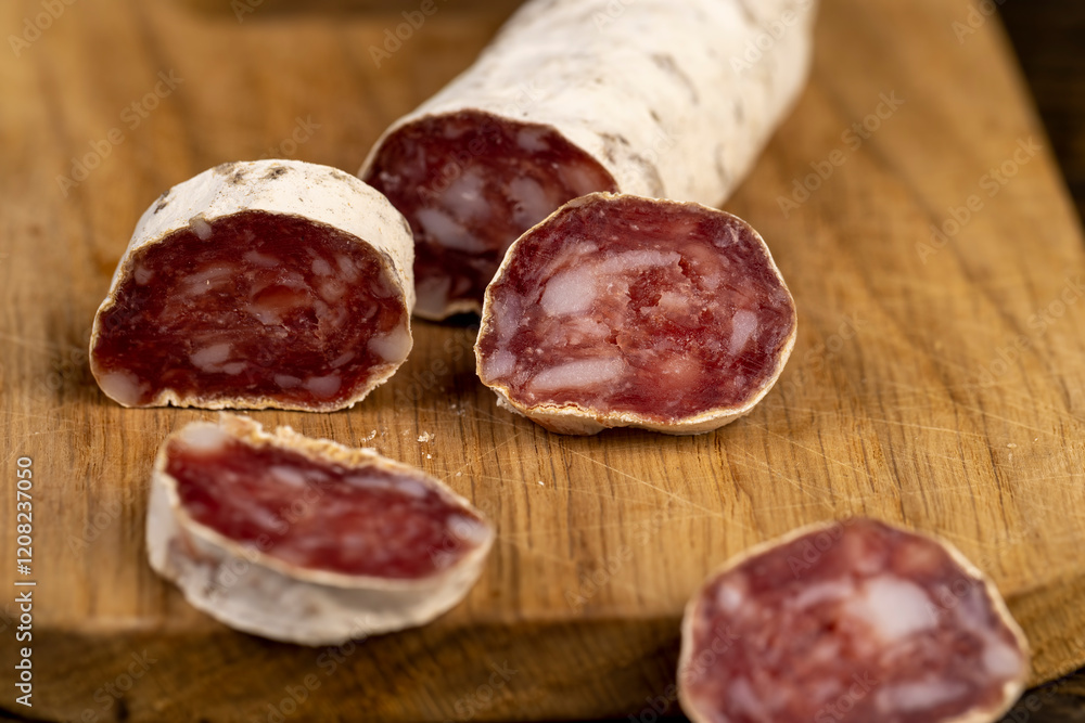 a delicacy made of pork and white mold to give a specific taste to meat a delicacy made of pork and white mold to give a specific taste to meat