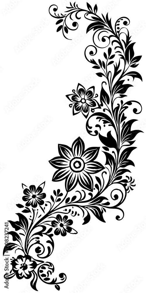 Obraz premium black and white floral background element scroll, decor tattooart, black, 