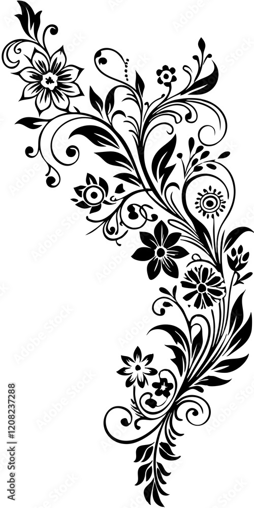 black and white floral background element scroll, decor tattooart, black, black and white floral background element scroll, decor tattooart, black,
