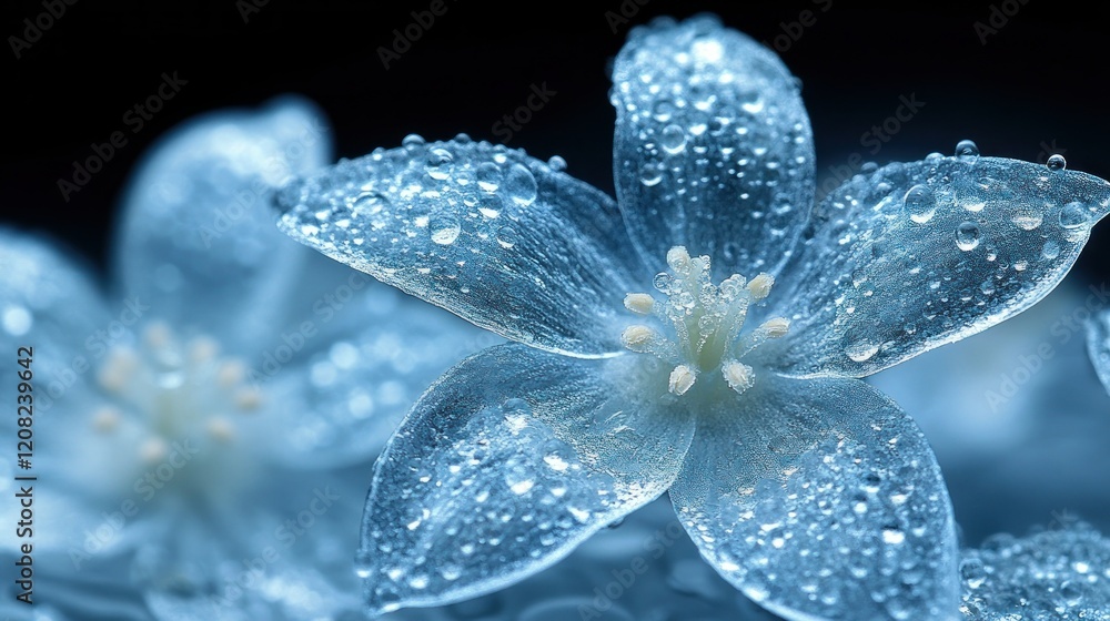 Dew-Kissed Bloom: A Macro Photography of a Blue Flower Dew-Kissed Bloom: A Macro Photography of a Blue Flower