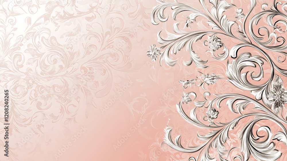Elegant Silver Filigree Floral Design on Peach Background Elegant Silver Filigree Floral Design on Peach Background