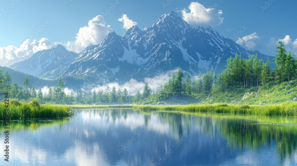 Serene Mountain Lake Reflection: A Breathtaking Panorama of Alpine Beauty Serene Mountain Lake Reflection: A Breathtaking Panorama of Alpine Beauty