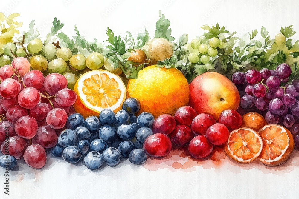 Detailed Watercolor Illustration of the Five Food Groups