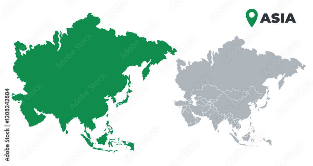 Asia map simple flat outline vector set Asia map simple flat outline vector set