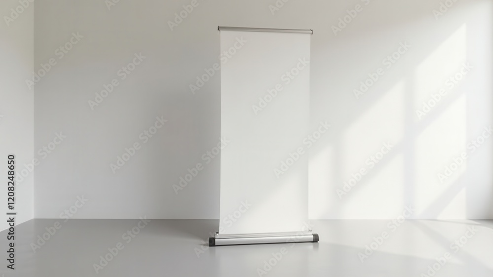 Fototapeta premium Pull-Up Banner Mockup, Art gallery with graphic pull-up banner photorealistic