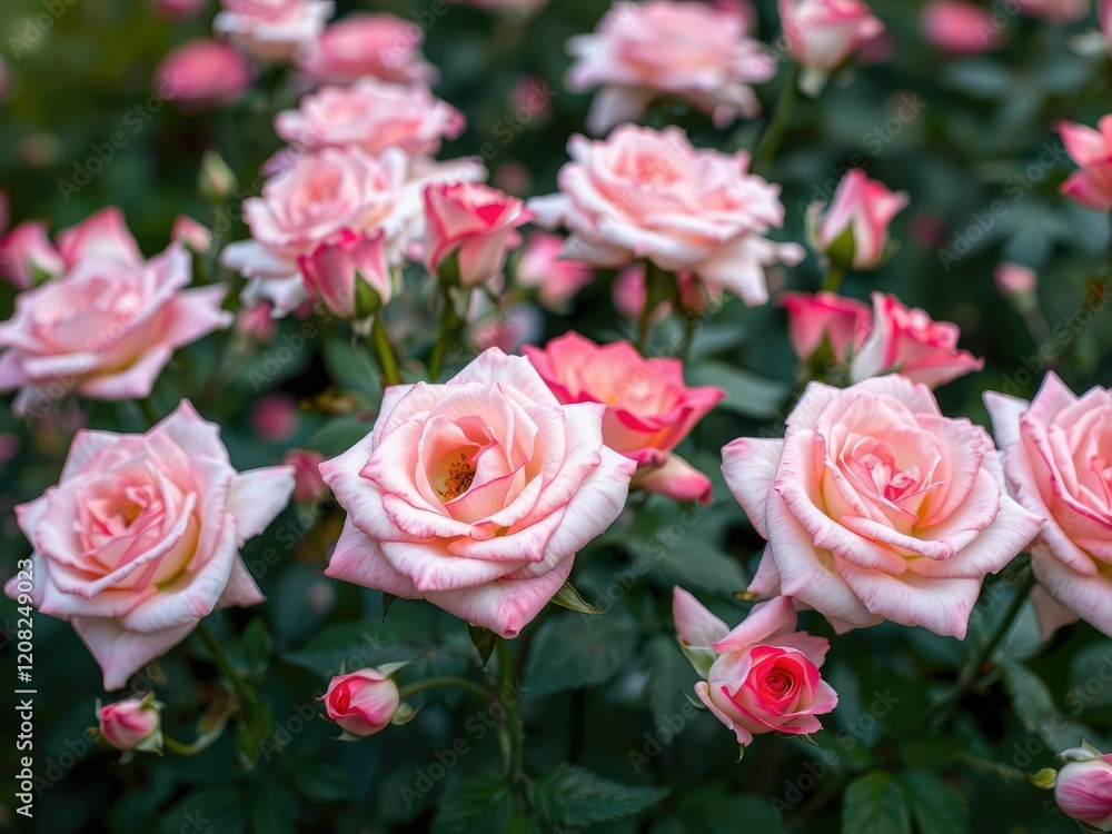 Close-up of blooming roses in the garden, delicate petals, floral, pastel pink Close-up of blooming roses in the garden, delicate petals, floral, pastel pink