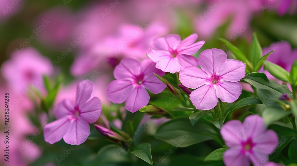 Vibrant pink periwinkle flowers in a lush garden setting creating a serene and colorful floral display Vibrant pink periwinkle flowers in a lush garden setting creating a serene and colorful floral display