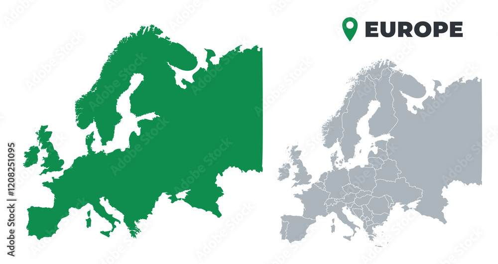 Obraz premium Europe map simple flat outline vector set