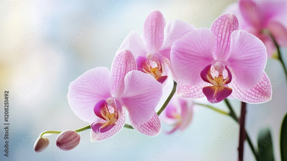 Delicate pink orchid flowers in soft focus background showcasing natural beauty and elegance of floral design. Delicate pink orchid flowers in soft focus background showcasing natural beauty and elegance of floral design.