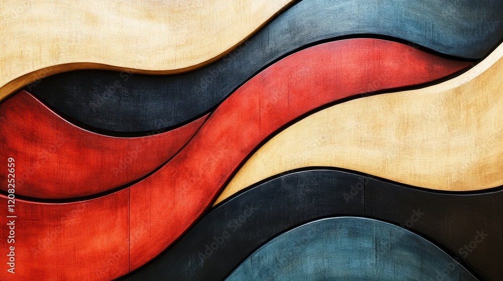 Abstract three dimensional pattern of painted curved wood strips in vibrant colors creating a textured background design for artistic applications Abstract three dimensional pattern of painted curved wood strips in vibrant colors creating a textured background design for artistic applications