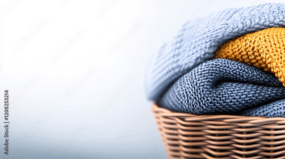 Obraz premium Soft Knitwear Cozy Pile Warm Light Basket. AI Generated