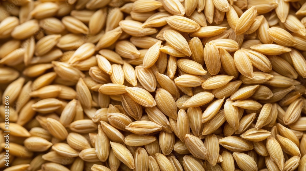 Paddy rice seeds close-up on a wooden surface showcasing their rich texture and natural color for agricultural and farming themes. Paddy rice seeds close-up on a wooden surface showcasing their rich texture and natural color for agricultural and farming themes.