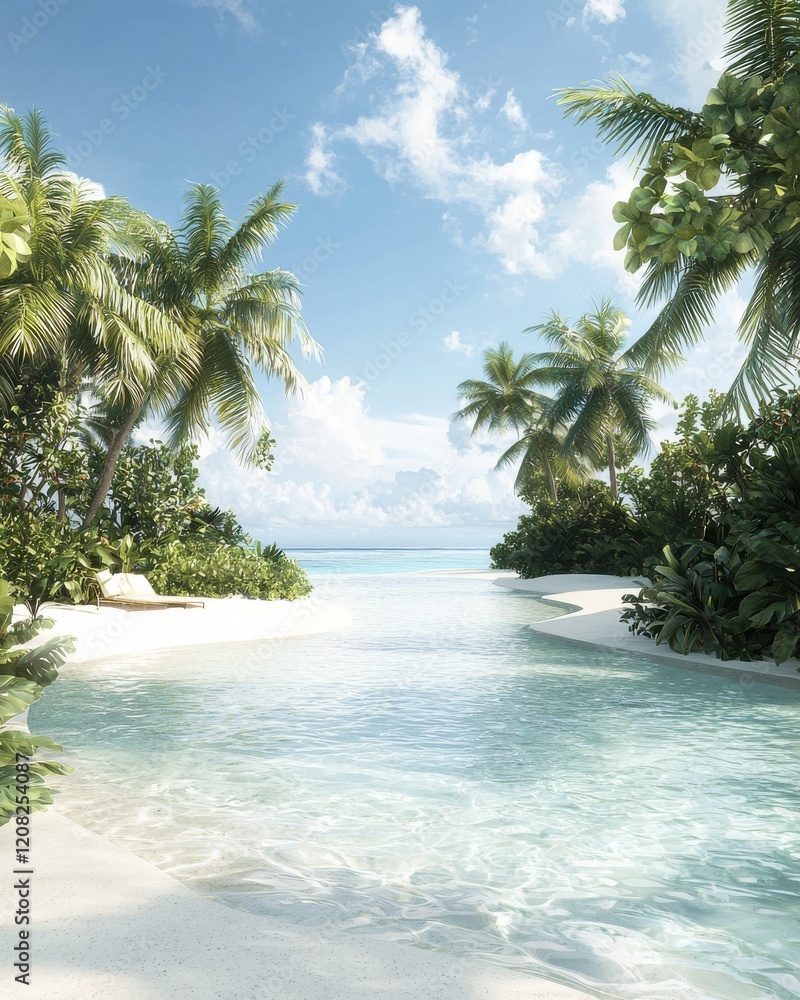 Fototapeta premium Tropical paradise escape exotic island hideout nature scene serene beach aerial view vibrant atmosphere