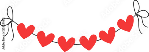 Garland with hearts for Valentine's Day decor. Ideas for gifts, parties and romantic holidays. Vector illustration.