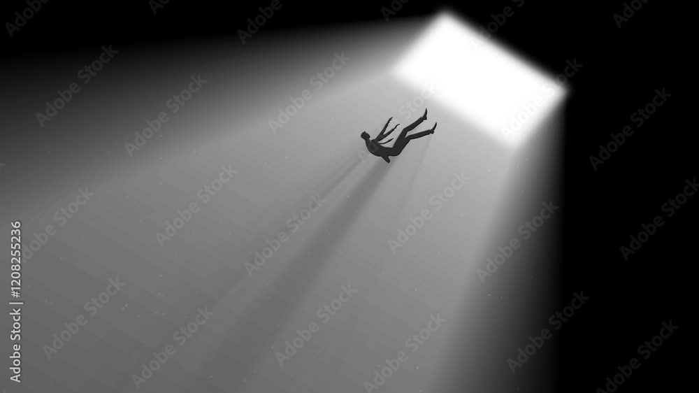 Dramatic Scene of a man Failing from hole light. low Angle Wide View. Surreal concept of a person fail deep down. Emotional sinking. Suffering, Depression and Surrealism imagination Dramatic Scene of a man Failing from hole light. low Angle Wide View. Surreal concept of a person fail deep down. Emotional sinking. Suffering, Depression and Surrealism imagination