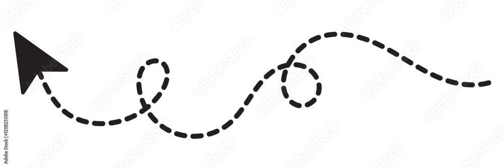 Long squiggle dashed, dotted line arrow vector icon