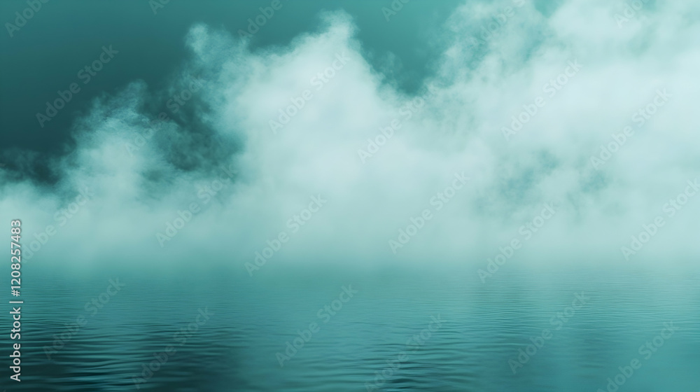 Fog spreading evenly over a solid soft teal background, brightly lit to enhance its smooth texture Fog spreading evenly over a solid soft teal background, brightly lit to enhance its smooth texture