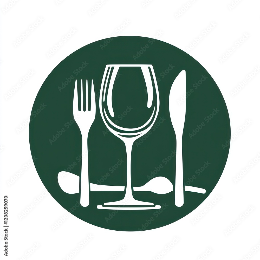 Fototapeta premium Dinnerware icons on dark green circle for restaurant, menu, and web use