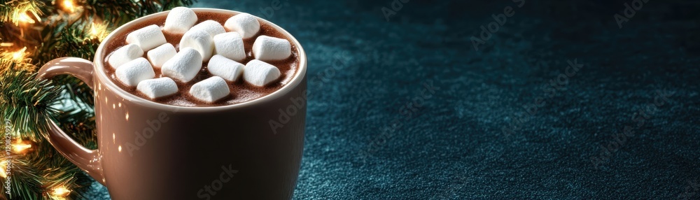 A mug of hot chocolate with marshmallows on top A mug of hot chocolate with marshmallows on top