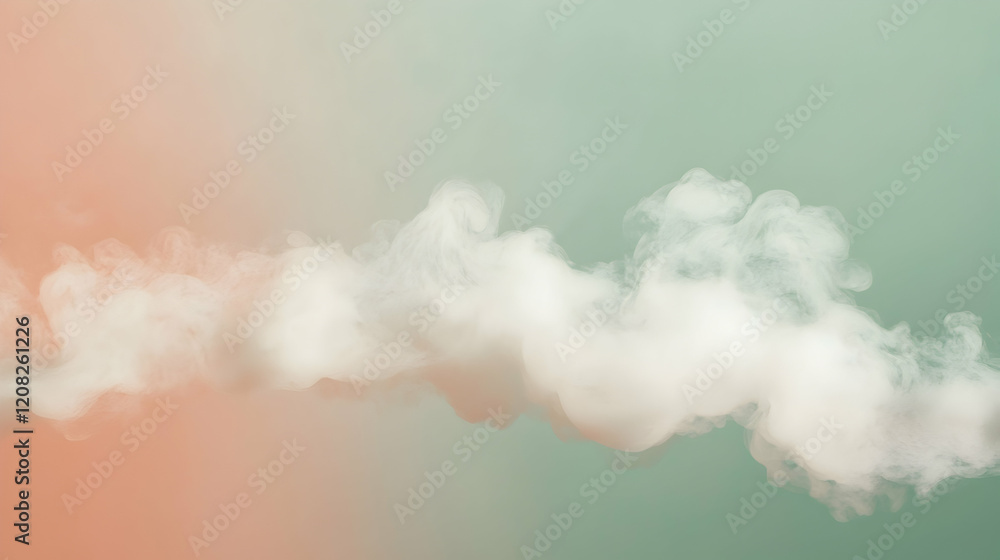 Steam clouds curling into soft trails against a muted coral and sage green backdrop, evenly lit for clarity Steam clouds curling into soft trails against a muted coral and sage green backdrop, evenly lit for clarity