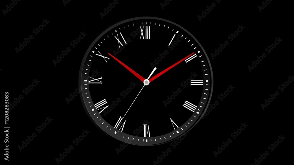 Elegant Black Clock with Roman Numerals, Timekeeping Precision Elegant Black Clock with Roman Numerals, Timekeeping Precision