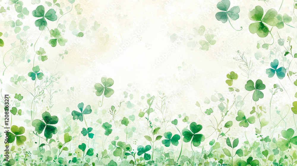 Green clovers covering a soft, light background create a serene and peaceful atmosphere in nature Green clovers covering a soft, light background create a serene and peaceful atmosphere in nature