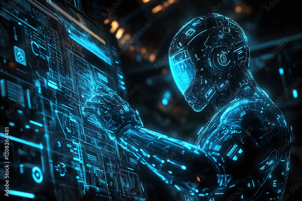 Futuristic Robotic Hand Holding a Glowing High-Tech Cube Representing Advanced AI, Innovation, and Sci-Fi Cybernetic Design in Digital Technology Futuristic Robotic Hand Holding a Glowing High-Tech Cube Representing Advanced AI, Innovation, and Sci-Fi Cybernetic Design in Digital Technology