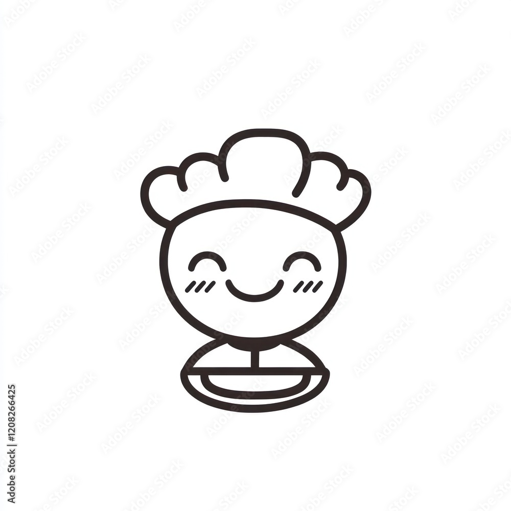 Cartoon of smiling person with chef hat and plate, simple design for culinary use Cartoon of smiling person with chef hat and plate, simple design for culinary use