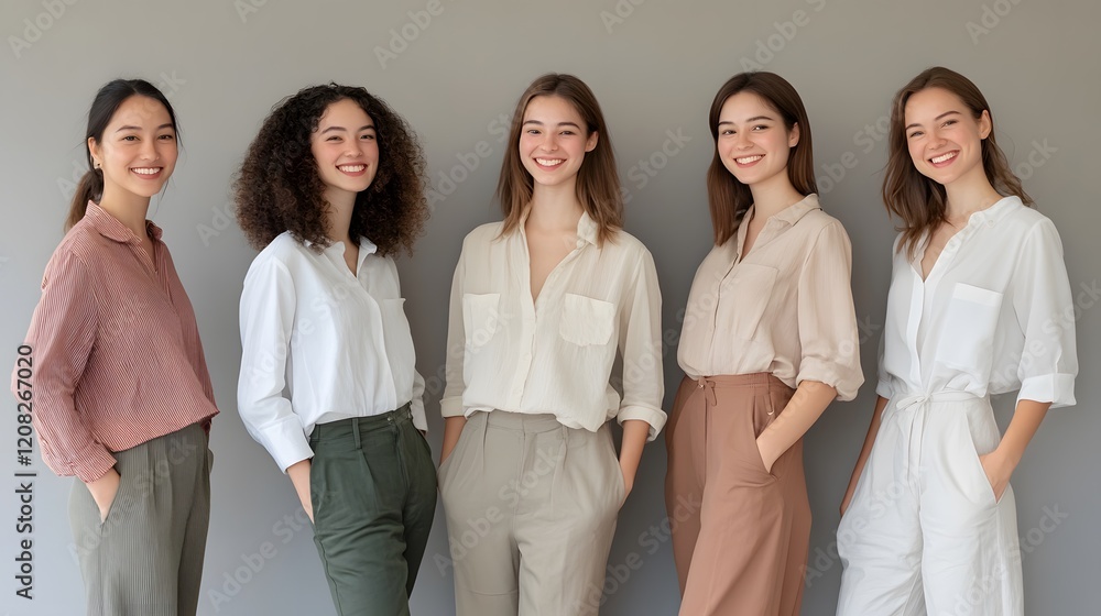 Smiling women team posing studio portrait, neutral background, corporate headshot Smiling women team posing studio portrait, neutral background, corporate headshot