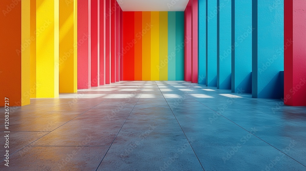 Colorful hallway with geometric lighting Colorful hallway with geometric lighting