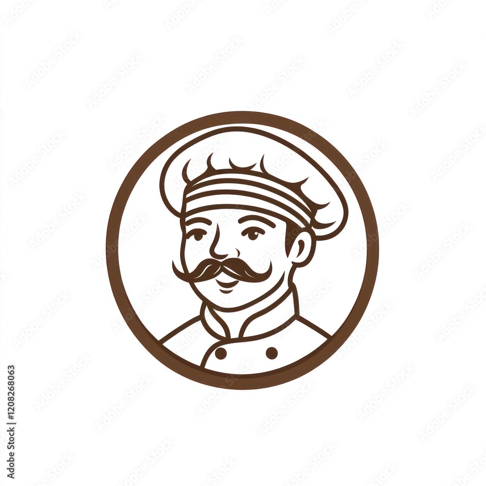 Chef with hat and mustache in a brown circle icon, food related Chef with hat and mustache in a brown circle icon, food related