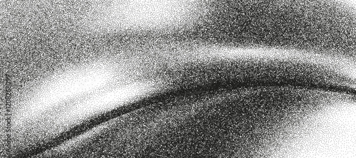 Grainy liquid gradient texture with monochrome waves. Distressed rough noise background with vintage stipple effect. Gritty halftone spray dot texture. Glitter ombre poster. Trendy grain vector bg