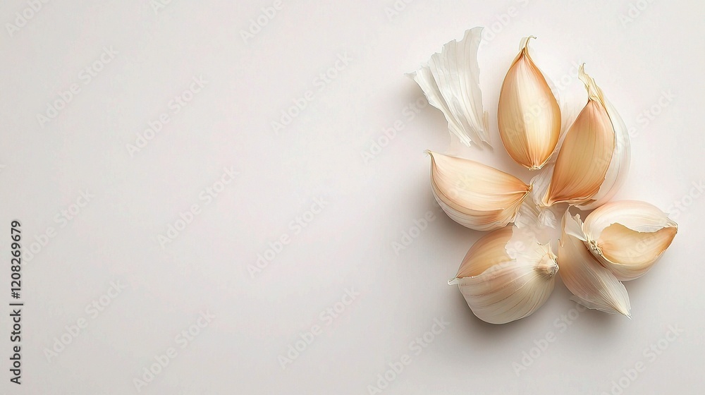 Fototapeta premium Fresh Garlic Bulb with Separated Cloves Isolated on White Background