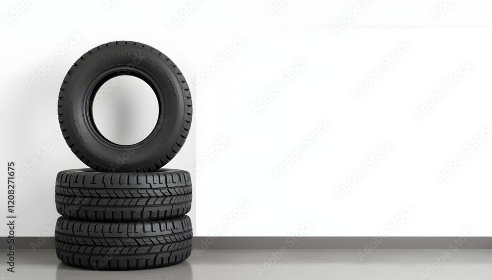 Stacked tires on clean white background Stacked tires on clean white background