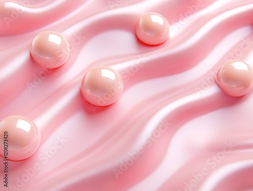 Pink spheres rest on a wavy pink surface