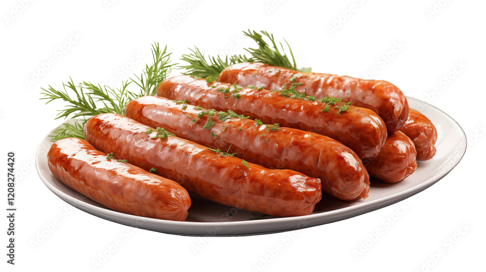 Raw sausages with natural casing, ideal for barbecues or hearty meals, studio view, isolated on transparent background. Raw sausages with natural casing, ideal for barbecues or hearty meals, studio view, isolated on transparent background.