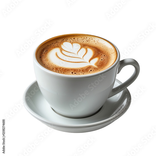 Warm Cappuccino with Leaf Design Foam Isolated on Transparent Background.
