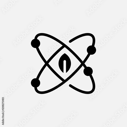 Atom energy and leaf icon semi solid, free energy, ecology, renewable and green energy concept. Glyph icon.