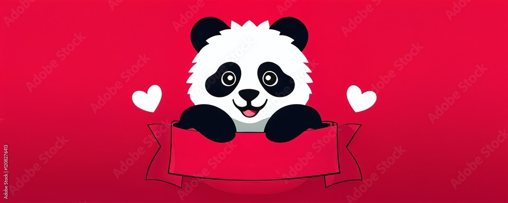 Cute panda character with heart symbols and colorful background designed for cheerful and playful themes. Valentine’s Day, idea, joke, love Cute panda character with heart symbols and colorful background designed for cheerful and playful themes. Valentine’s Day, idea, joke, love