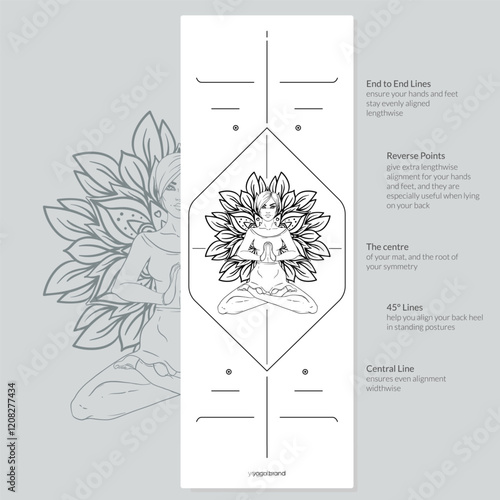 Alignment Yoga Mat design template. Vector illustration. Ready to print modern style. Perfect support in any asana, for the most demanding yogis with beautiful sybol in the center point inspired by