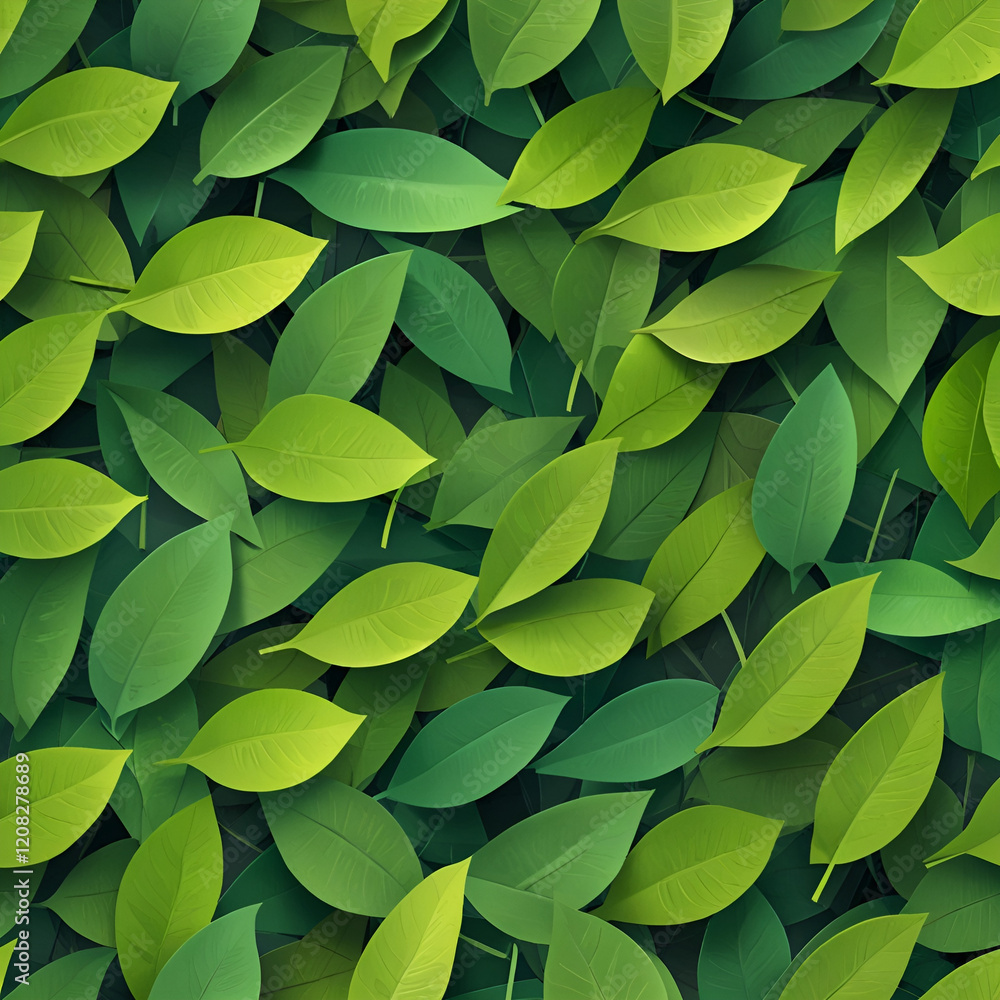 Fototapeta premium Lush green leaves background with various shades and textures for a natural look